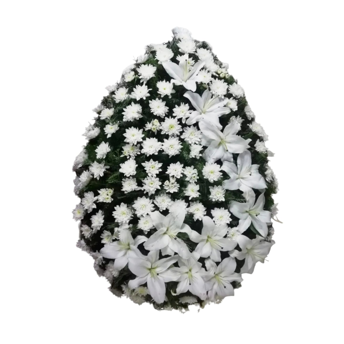 coroana funerara naturala alba alcatuita din crini si crizantema
