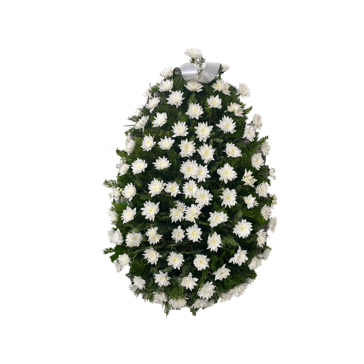 Coroana funerara naturala simpla formata din crizanteme albe