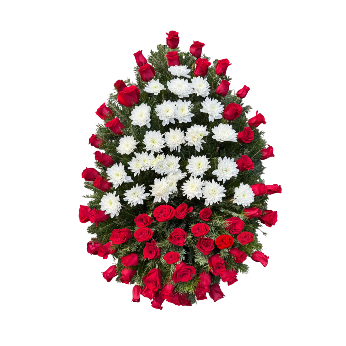 coroana din buchet de trandafiri si crizanteme albe