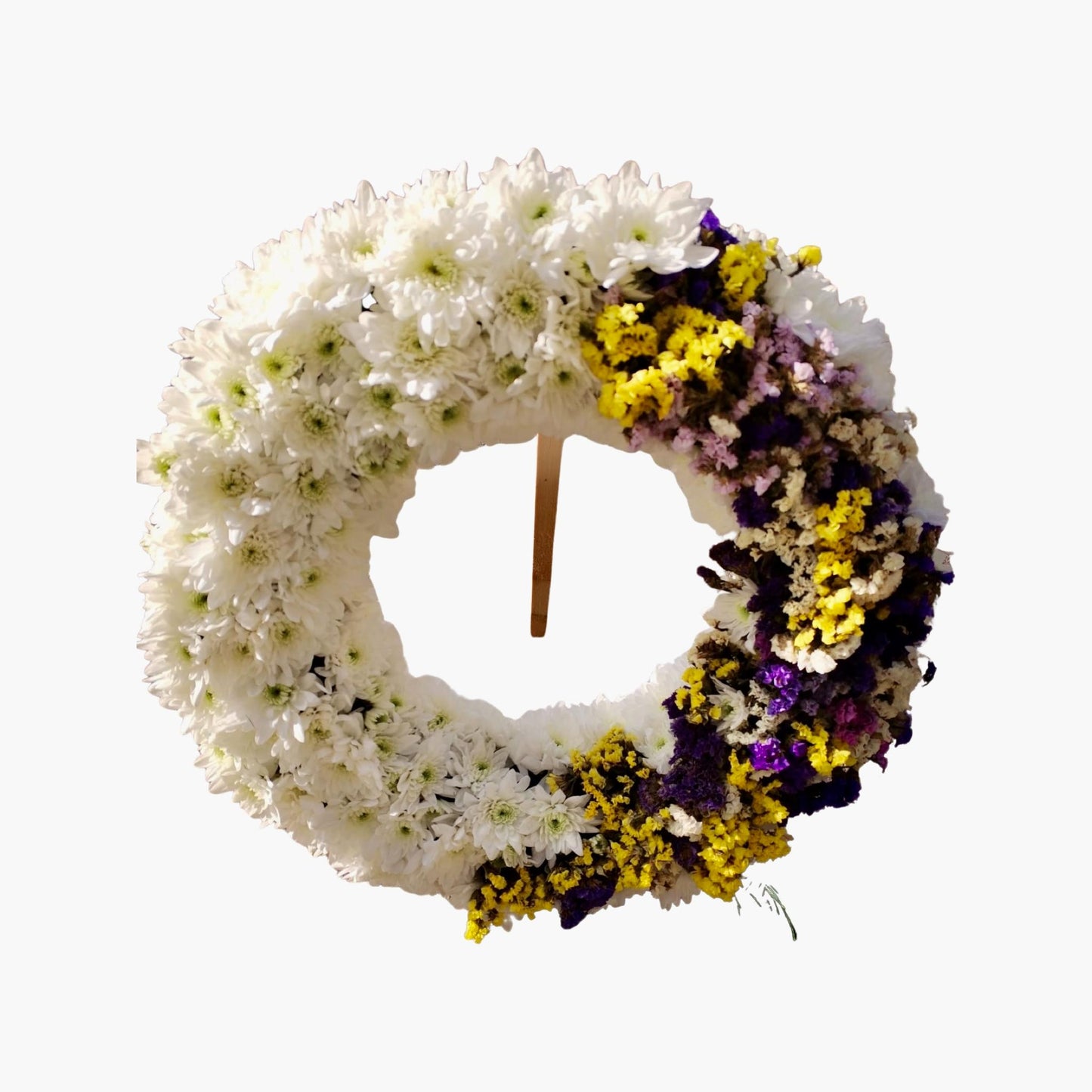Coroana funerara rotunda realizata din diverse sortimente de flori naturale
