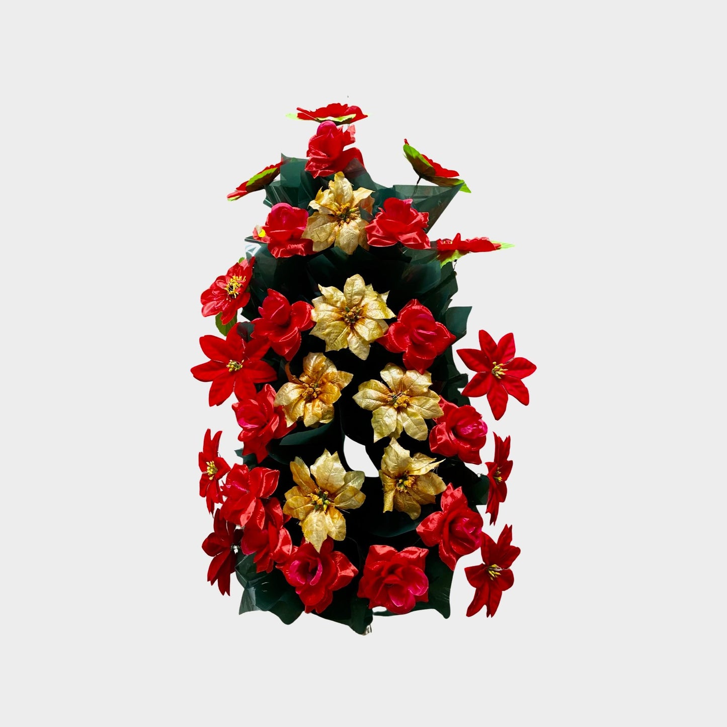 Jerba Artificiala din flori artificiale roșu simplu trandafiri roșu mare cu putin galben crin roșu galben negru margareta mijloc auriu Crăciuniță