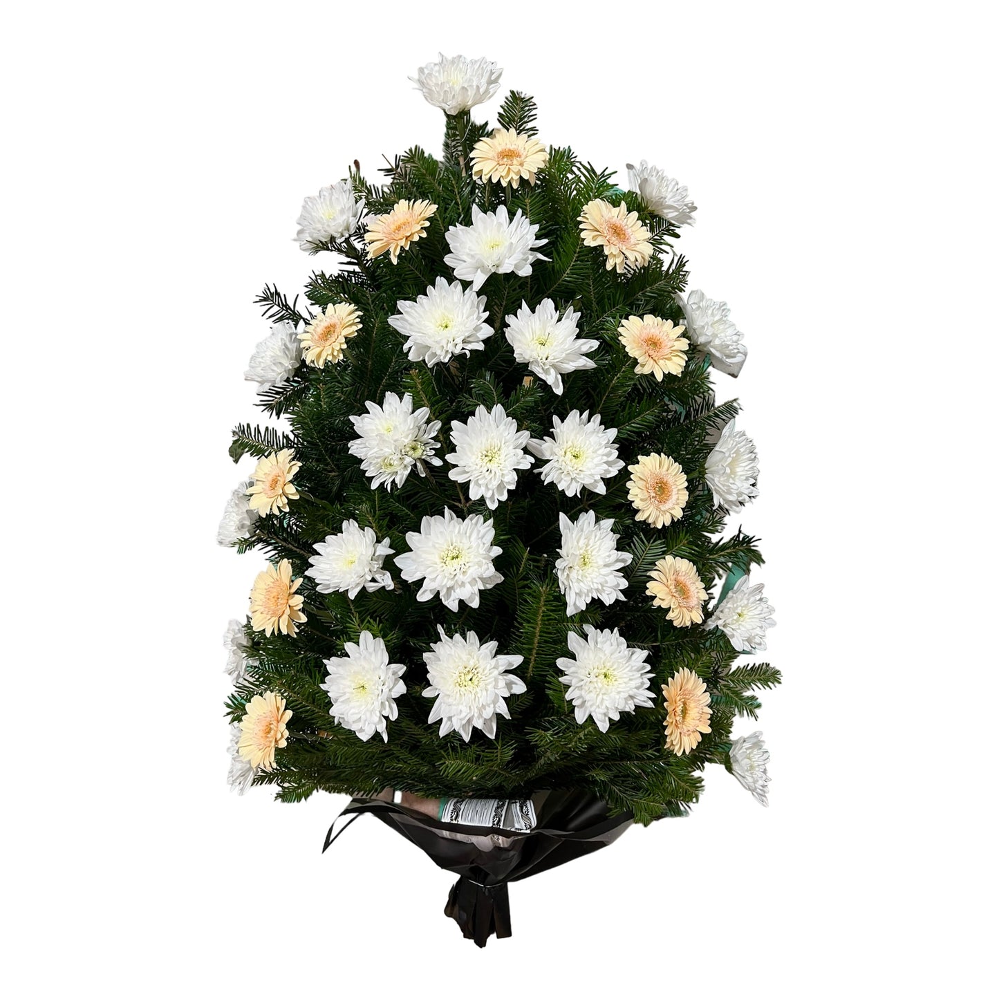 jerba naturala din crizanteme albe si gerbera de culoare crem