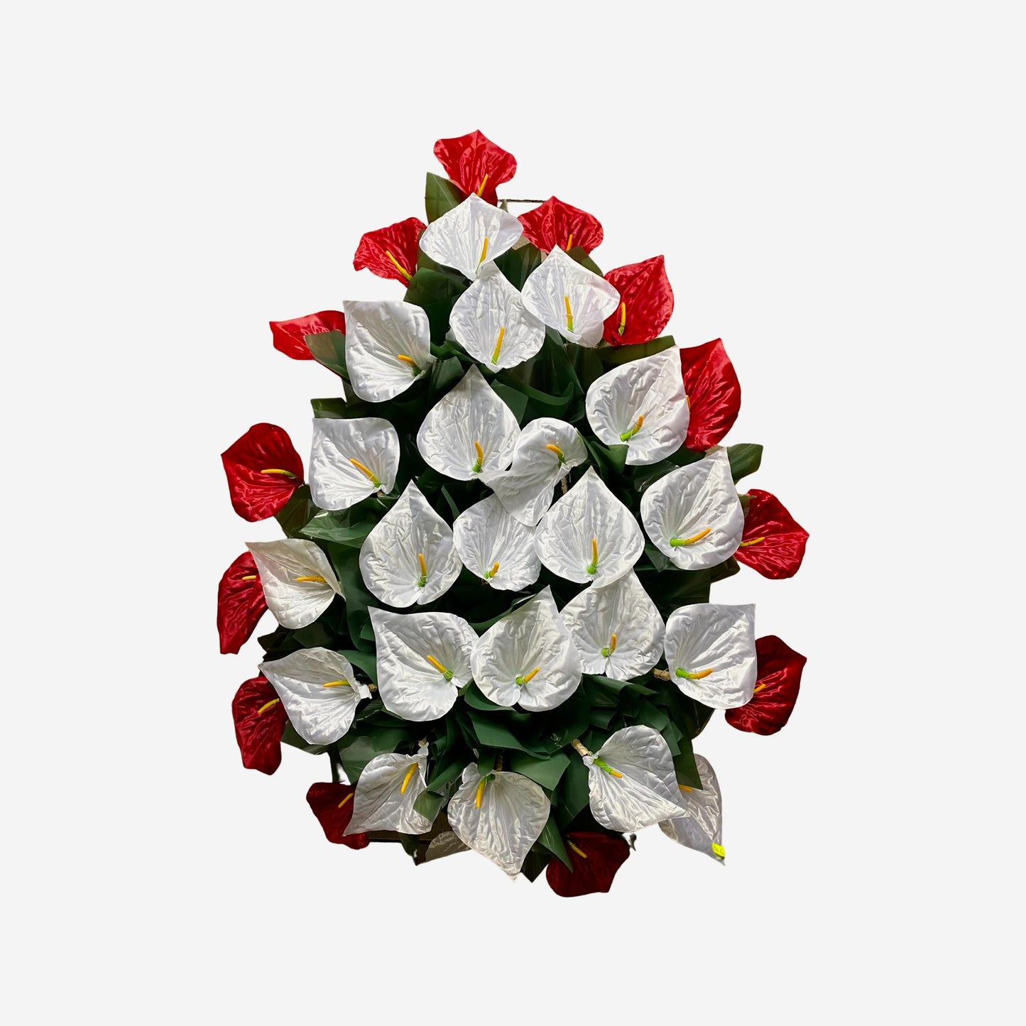 coroana artificiale din  Anthurium albe si rosii cu brad confectionat manual