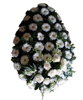 Coroana funerara naturala din gerbera alba si lisianthus alb in partea de jos